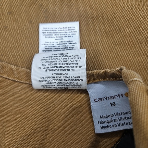 Carhartt Youth Duck Bib Overalls Insulated Double Knee Brown Tan Utility 14 Line - Picture 13 of 14